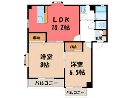 セゾンハイツB(2LDK/1階)の間取り写真