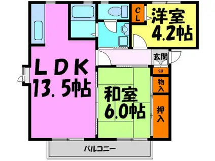 グランシード小戸(2LDK/1階)の間取り写真