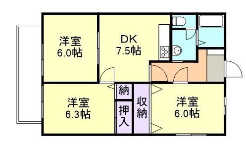 コーポマムA棟(3DK/2階)の間取り写真