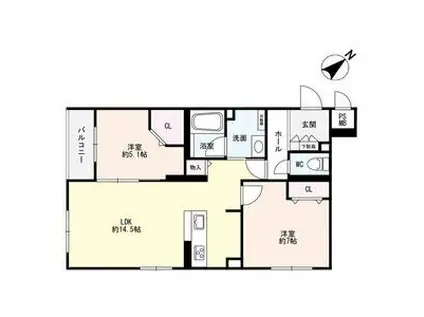 8 3W2A HACHI SANウエストNY(2LDK/1階)の間取り写真