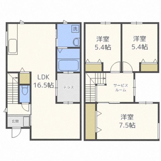 福浜戸建(3SLDK/1階)の間取り写真