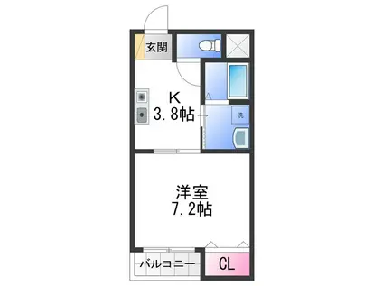 JR阪和線 和泉府中駅 徒歩8分 4階建 築21年(1K/3階)の間取り写真