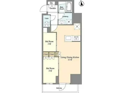 グランカーサ船堀I(2LDK/11階)の間取り写真