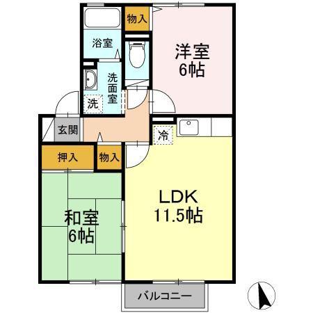 ロワジールIII番館(2LDK/1階)の間取り写真