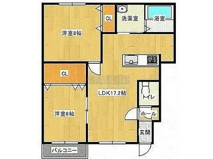 レジオンドヌール美園(2LDK/1階)の間取り写真