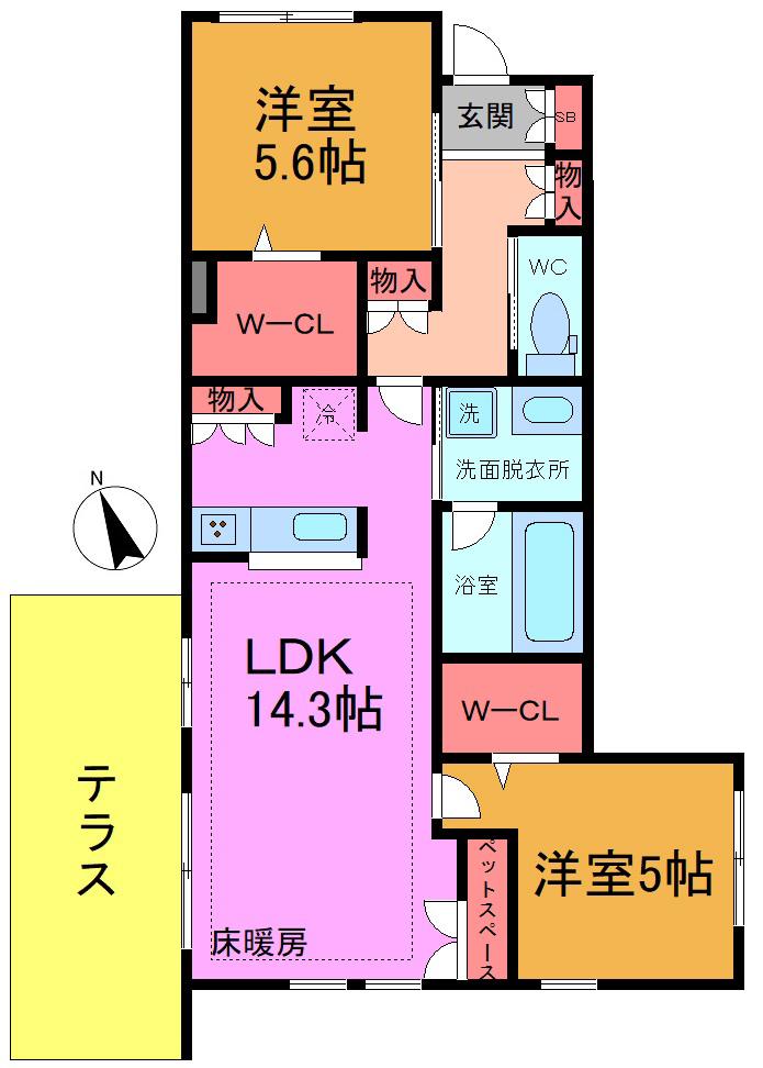 オルティエノワール(2LDK/1階)の間取り写真