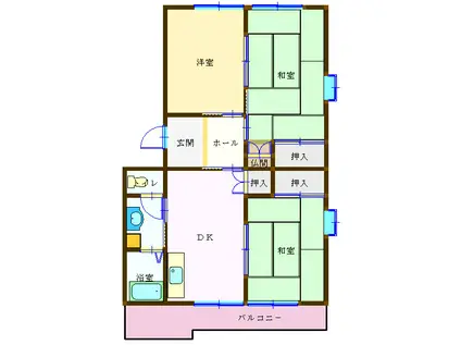 シャトー垣本(3DK/1階)の間取り写真