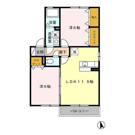シャンベールA(2LDK/1階)の間取り写真