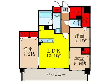 スプランディッド池田呉服町(3LDK/4階)の間取り写真