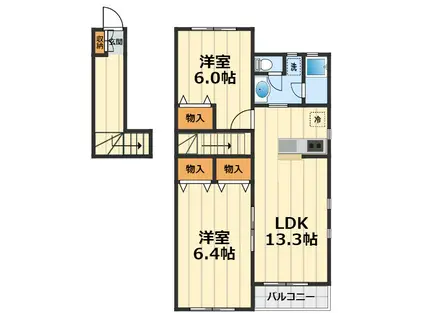PRIME(2LDK/2階)の間取り写真