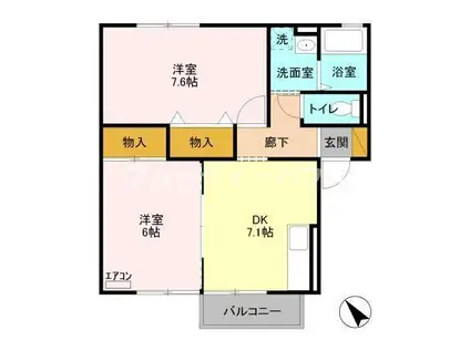 グリーンハイツ(2DK/2階)の間取り写真