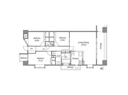 LASANTE東白壁(3LDK/9階)の間取り写真