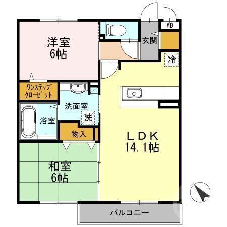 サンフラワー千里王子(2LDK/1階)の間取り写真
