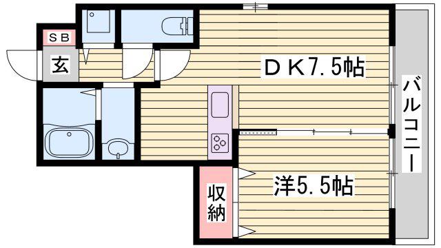 パークハイム参番館B棟(1DK/2階)の間取り写真