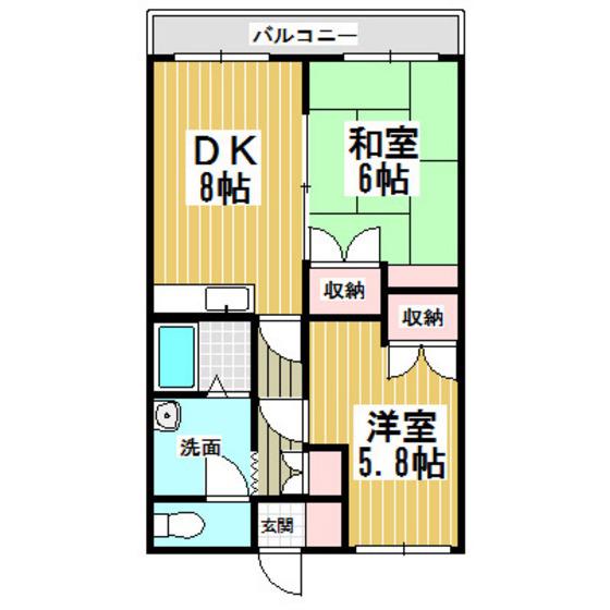 北拓ハイツ中島(2DK/3階)の間取り写真