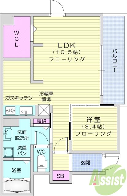 グランツⅡ(1LDK/1階)の間取り写真
