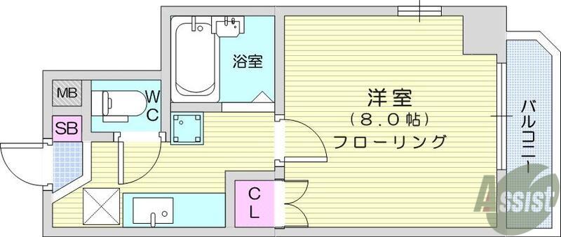 グランディア南仙台(1K/4階)の間取り写真