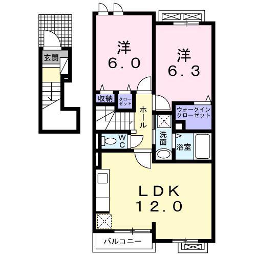 レジェンド D(2LDK/2階)の間取り写真