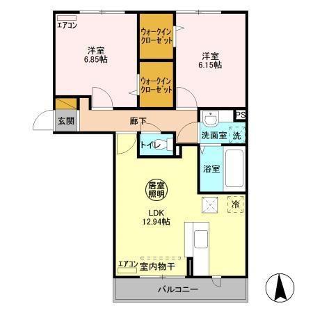 ルシャトーM(2LDK/1階)の間取り写真