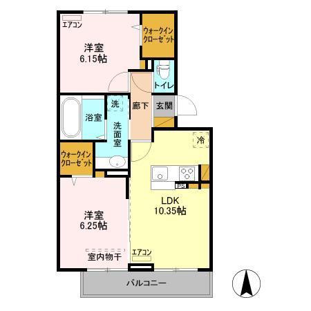 レインボーハウス・エオス仲久保 B(2LDK/2階)の間取り写真