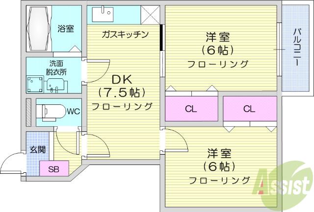 レジデンス オリーブⅡ(2DK/1階)の間取り写真
