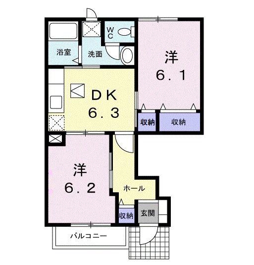 ファミール・鶴市A(2DK/1階)の間取り写真