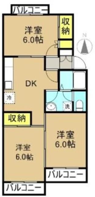 ロイヤルパレス深良(3DK/2階)の間取り写真