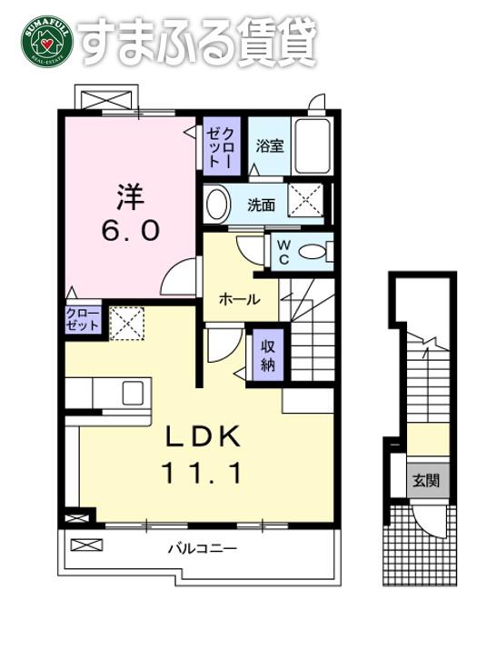 ベルフォーレ(1LDK/2階)の間取り写真