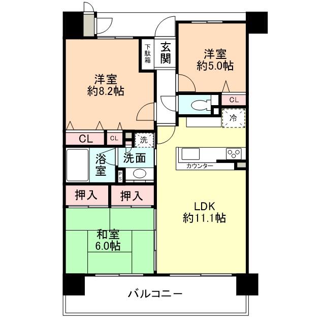 サーパス二口町702(3LDK/7階)の間取り写真
