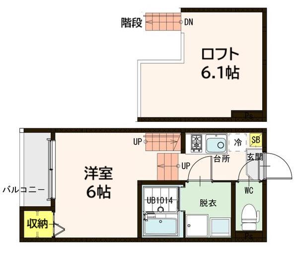 ノースフラワー台原(1K/1階)の間取り写真