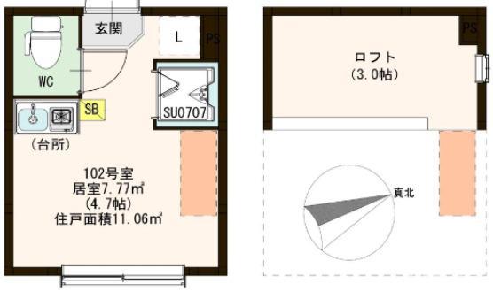 ハーモニーテラスソレイユ北千住(ワンルーム/1階)の間取り写真