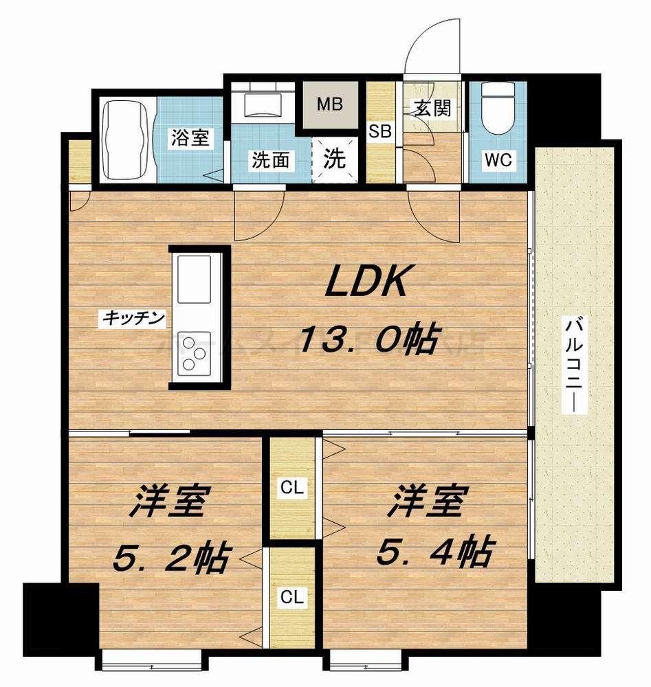 W.O.B.KYOBASHI(2LDK/13階)の間取り写真