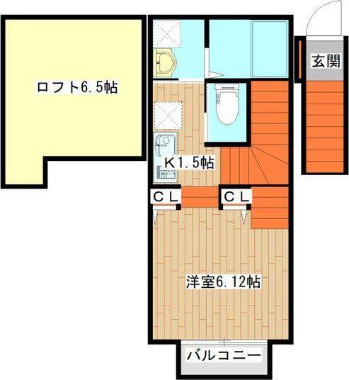 ザ・ソレイユ荒巻神明町B棟(1K/2階)の間取り写真