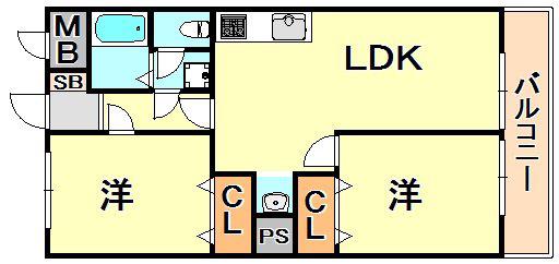 ラムール星陵台(2LDK/3階)の間取り写真