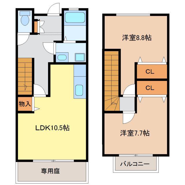 エスパスよもぎ台(2LDK/2階)の間取り写真
