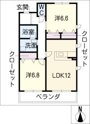 一宮ガーデンストリートS棟(2LDK/2階)の間取り写真