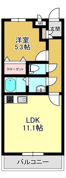エクシア南春日(1LDK/2階)の間取り写真