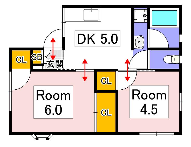 シティハイムカトレア(2DK/1階)の間取り写真