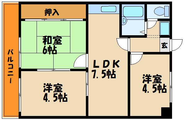 シャトー第一土山(3LDK/2階)の間取り写真
