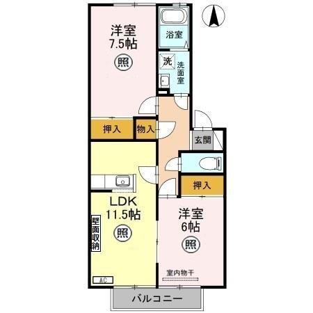 りぜーる・みさと2番館(2LDK/2階)の間取り写真