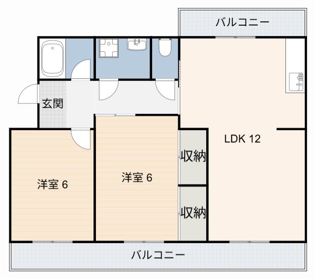 サンフラット横山(2LDK/3階)の間取り写真