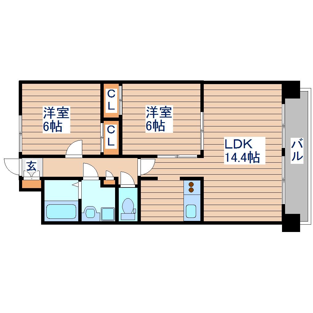 アマンヴィラス宮千代(2LDK/2階)の間取り写真