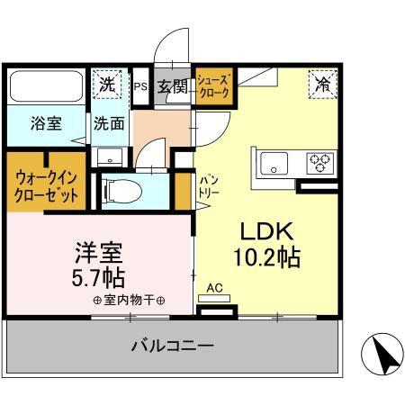 ライフコア南俣(1LDK/2階)の間取り写真