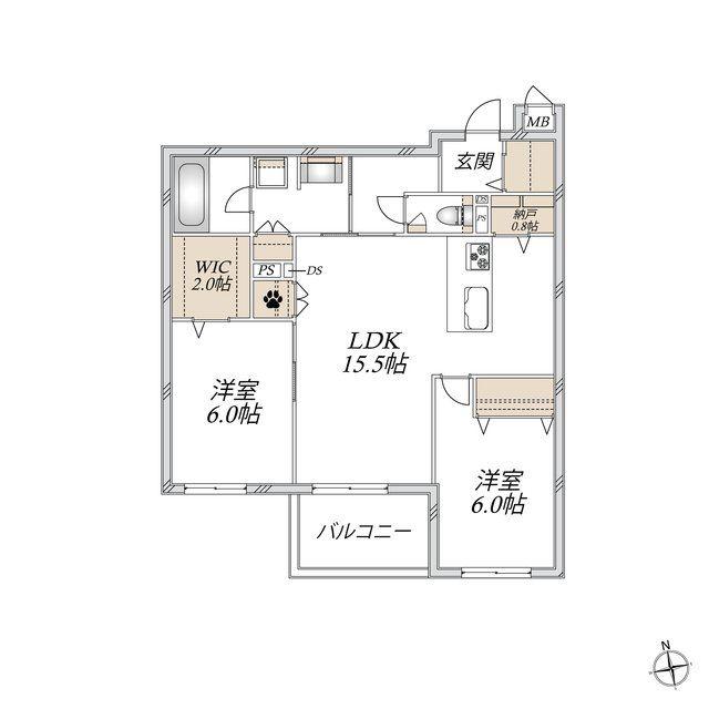 JUMEAUX 北館(2LDK/2階)の間取り写真