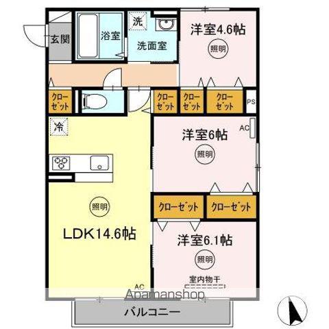 クレシアコート B棟(3LDK/2階)の間取り写真