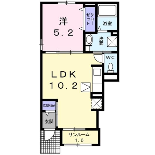 シャインA(1LDK/1階)の間取り写真