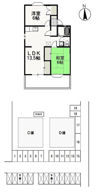 ファミーユ・ビボD(2LDK/1階)の間取り写真