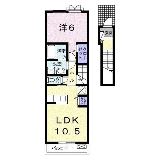 ギャラクシー鵜沼B(1LDK/2階)の間取り写真