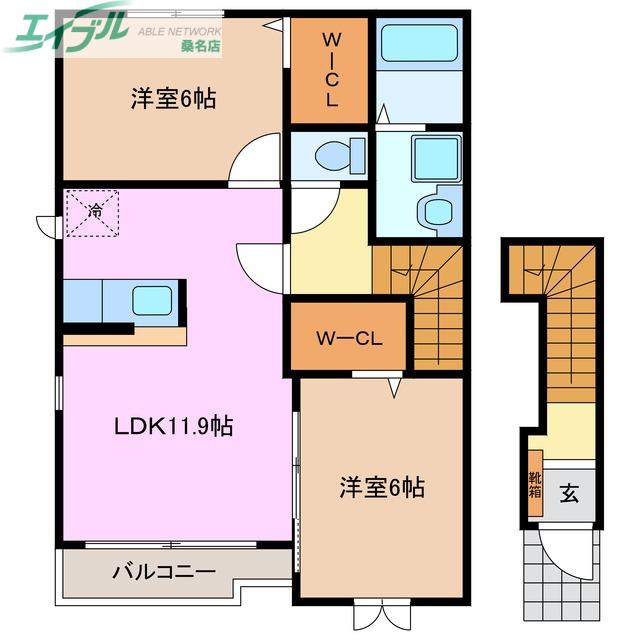 アクアヴァーレI(2LDK/2階)の間取り写真
