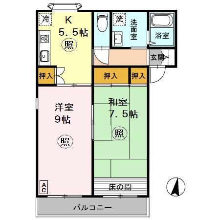 シャルマン岩屋(2K/3階)の間取り写真